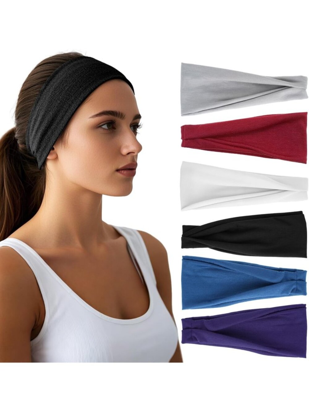 Women Elastic 6 Pack Thin Headbands Stretchy Sports Sweatbands Hair Accessories